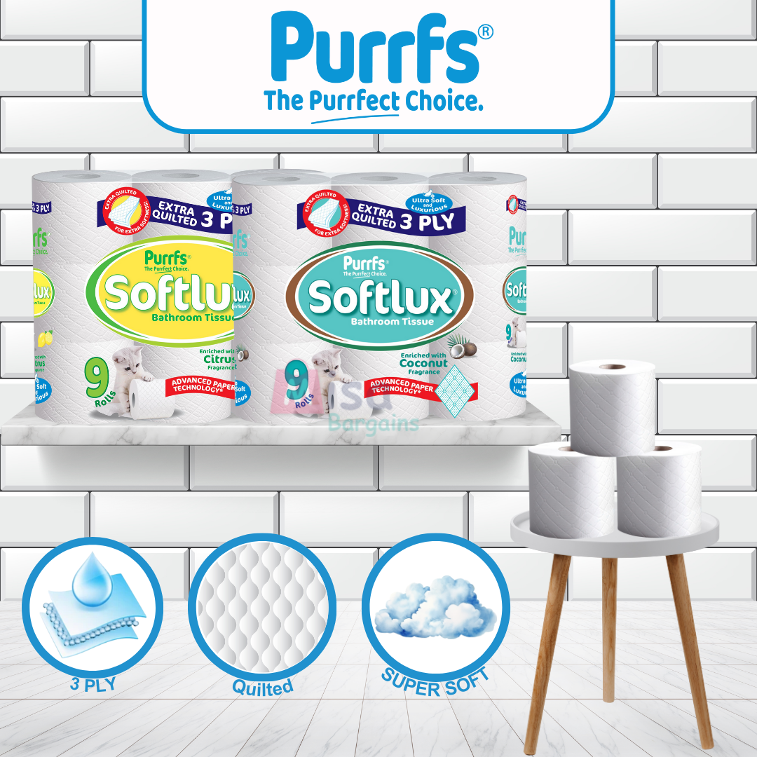 135 Softlux Toilet Rolls 3 Ply Bathroom Tissue Paper 45 x 3 135 Rolls Original, Coconut and Lavender Scented Toilet Tissue 135 Softlux Toilet Rolls 3 Ply Bathroom Tissue Paper 45 x 3 135 Rolls Original, Coconut and Lavender Scented Toilet Tissue